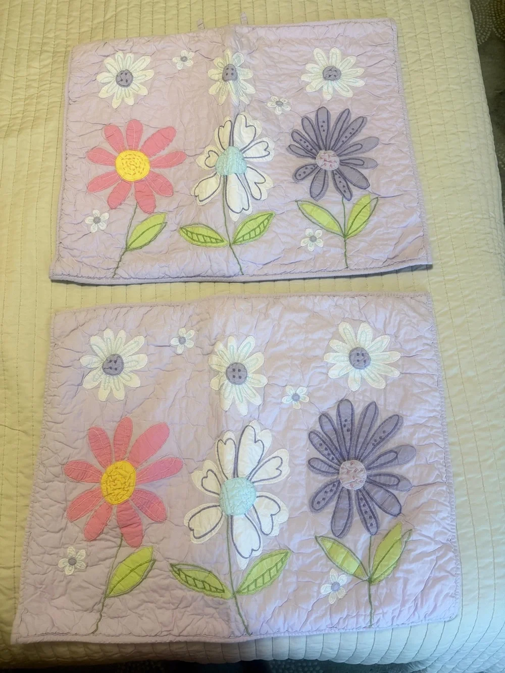 Pottery Barn Kids Daisy Garden Lavender Standard Shams Set of 2 Embroidered Flor